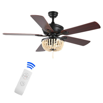 Erin 52" Rustic Farmhouse Iron/Wood Bead Mobile-App/Remote-Controlled LED Ceiling Fan - JONATHAN Y